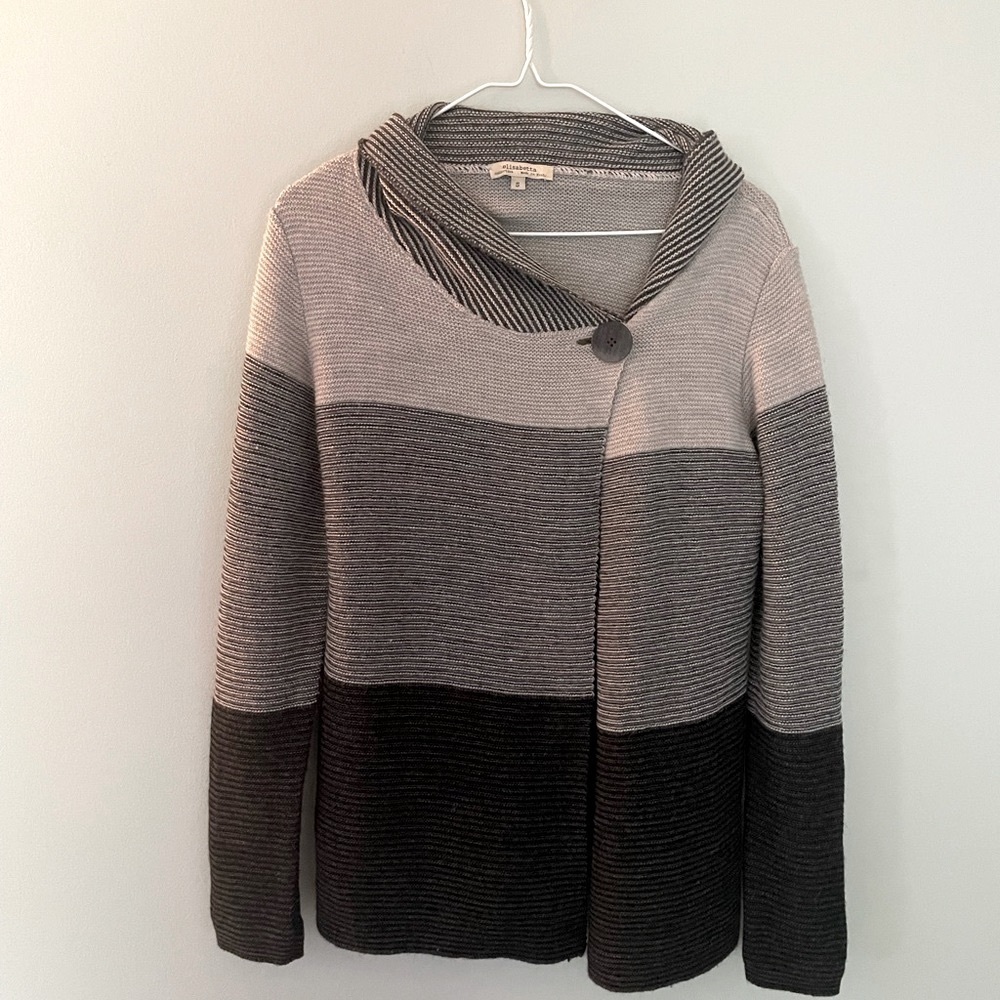 Elisabetta made in Italy one button wool blend wrap/cardigan, gray, size small